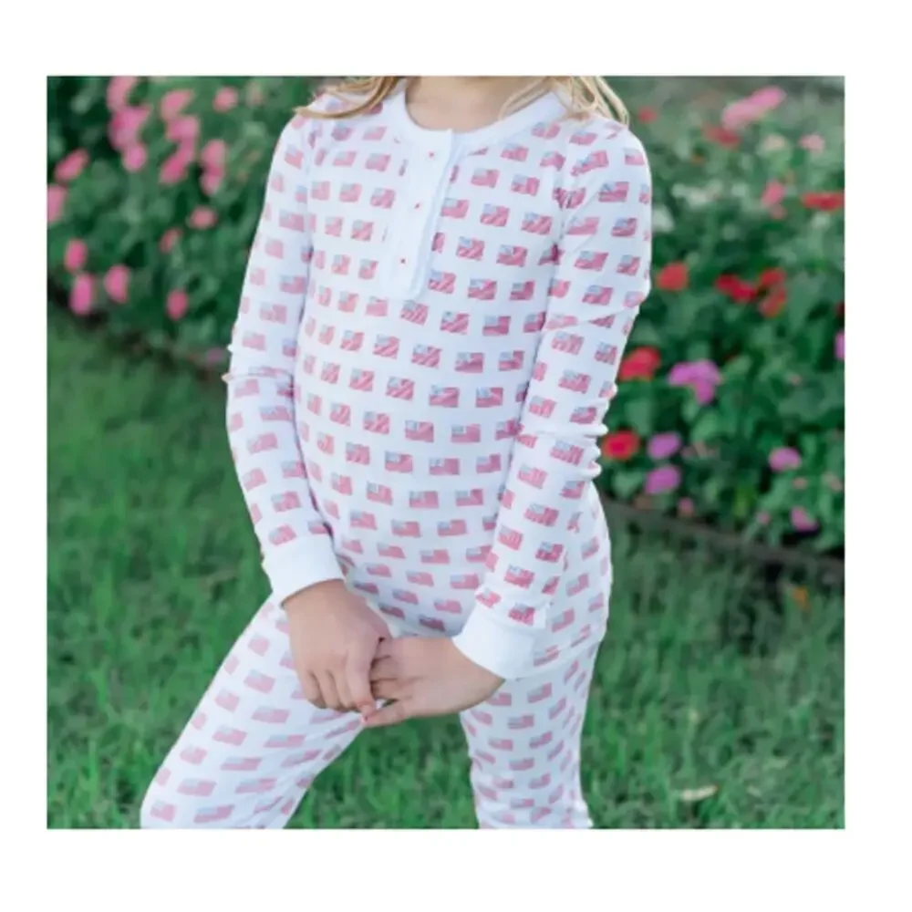 Lila & Hayes Alden Girls White American Flag Pajama Set Size 6-12 M